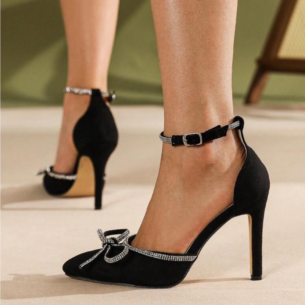 Elegant Black Heels with Rhinestone Accents